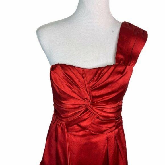 Nanette Lepore Red Satin One Shoulder Ruched Dress - Picture 3 of 12